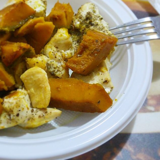 Bocconcini di pollo con zucca